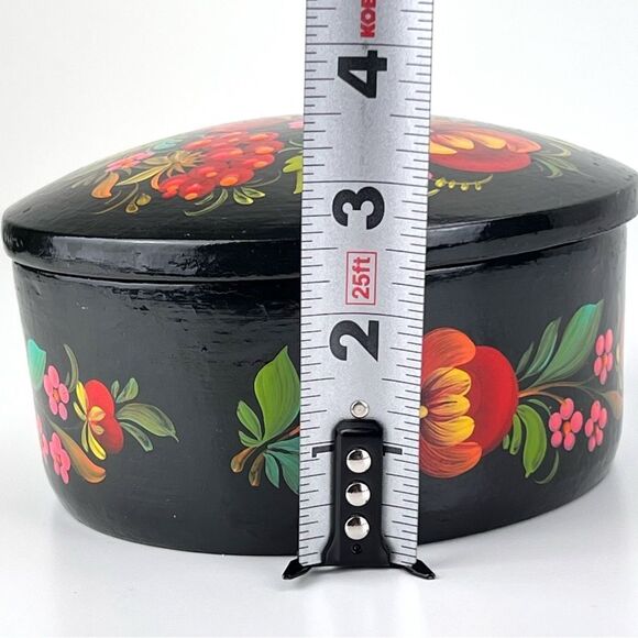 Vintage Russian Hand Painted Floral Lacquer Trinket Box Folk Art - Picture 8 of 9
